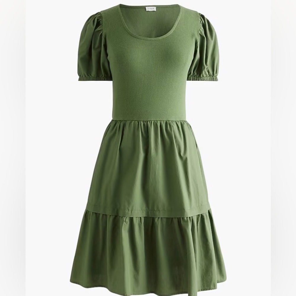 J Crew Green Puff Sleeve Dress